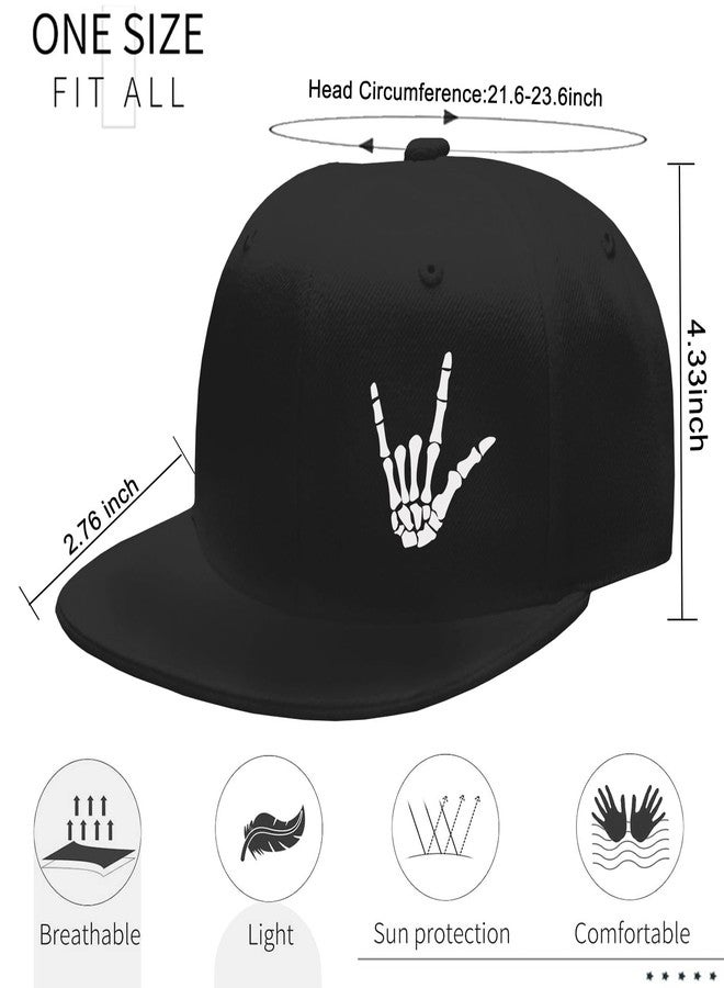 viofre Skull Finger Hat Flat Bill Hats for Men Skeleton Snapback Hats for Mens Fitted Hat Black Baseball Cap Men Cool Hip Hop for Mens Adjust Snap Back Trucker Caps Gifts Skateboard Halloween Accessories - Image 2